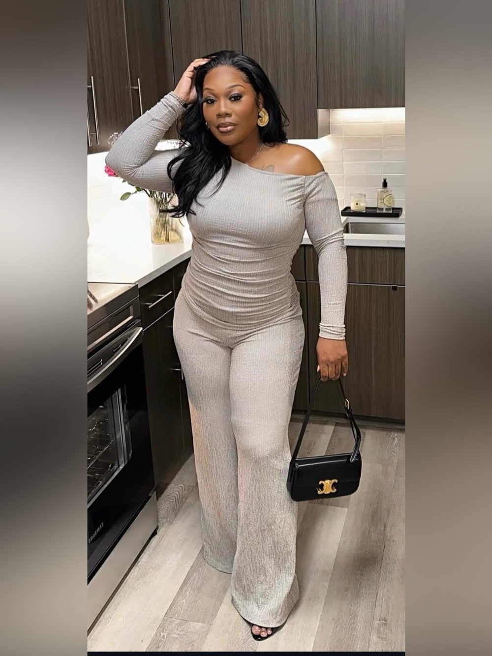 NWT- Zara Off-Shoulder Ribbed Top and Wide-Leg pants in Light Gray